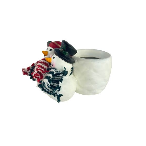 Vintage Ceramic Snowman Couple Planter with Scarves Christmas Vase Holiday Decor - Picture 13 of 15